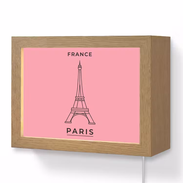 Lightbox - Wandlamp - Eiffeltoren - Parijs - Architectuur - Minimalistisch - Roze — 1