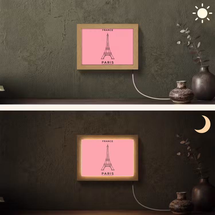 Lightbox - Wandlamp - Eiffeltoren - Parijs - Architectuur - Minimalistisch - Roze — 3