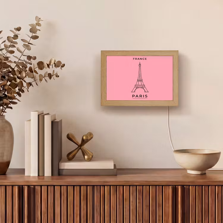 Lightbox - Wandlamp - Eiffeltoren - Parijs - Architectuur - Minimalistisch - Roze — 4
