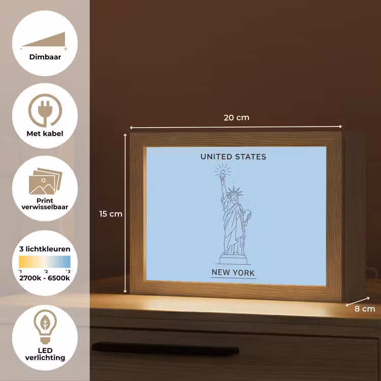 Lightbox - Wandlamp - Monument - Vrijheidsbeeld - New York - Minimalistisch - Blauw — 9