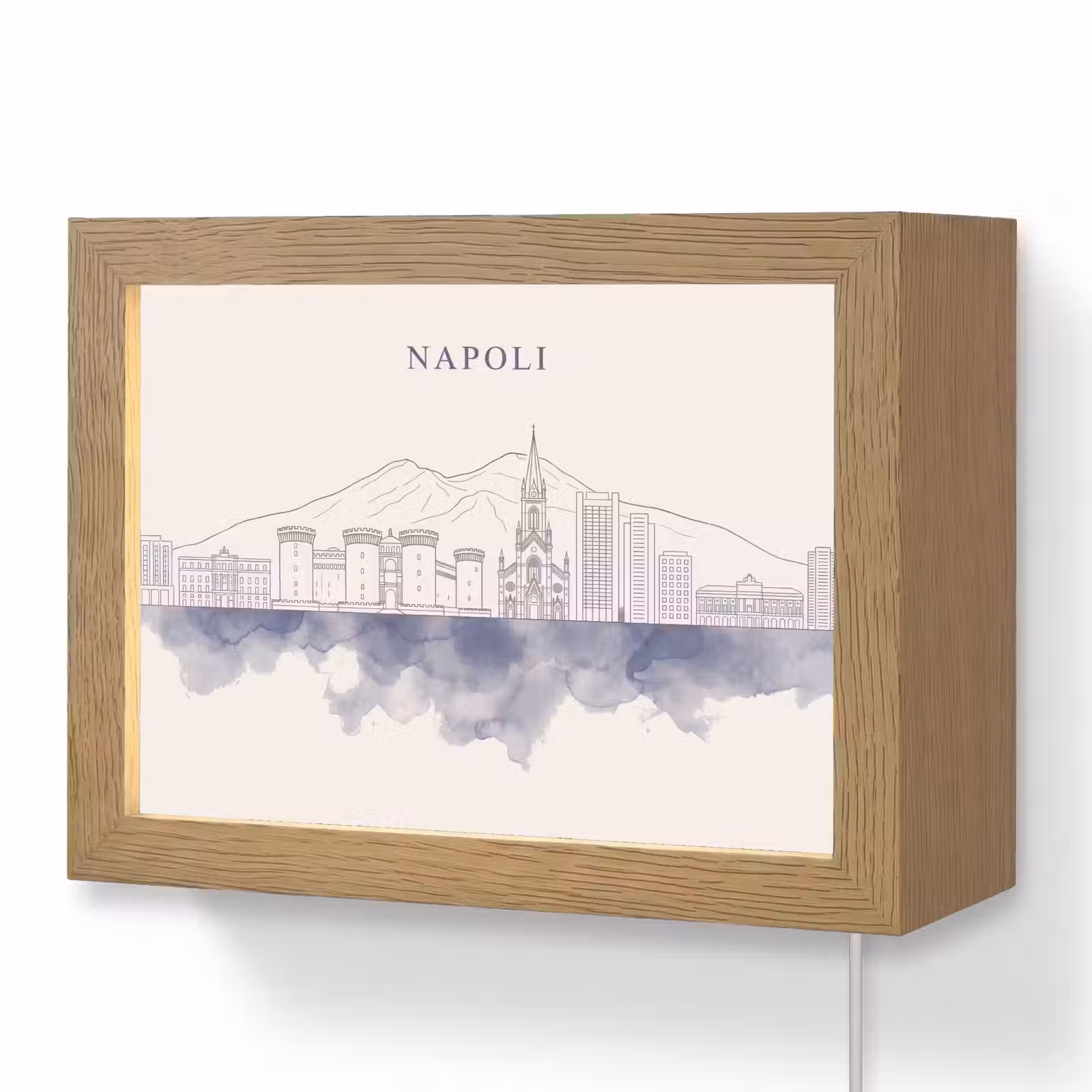 Lightbox - Wandlamp - Napels - Skyline - Italie - Lijntekening - Aquarel — 1
