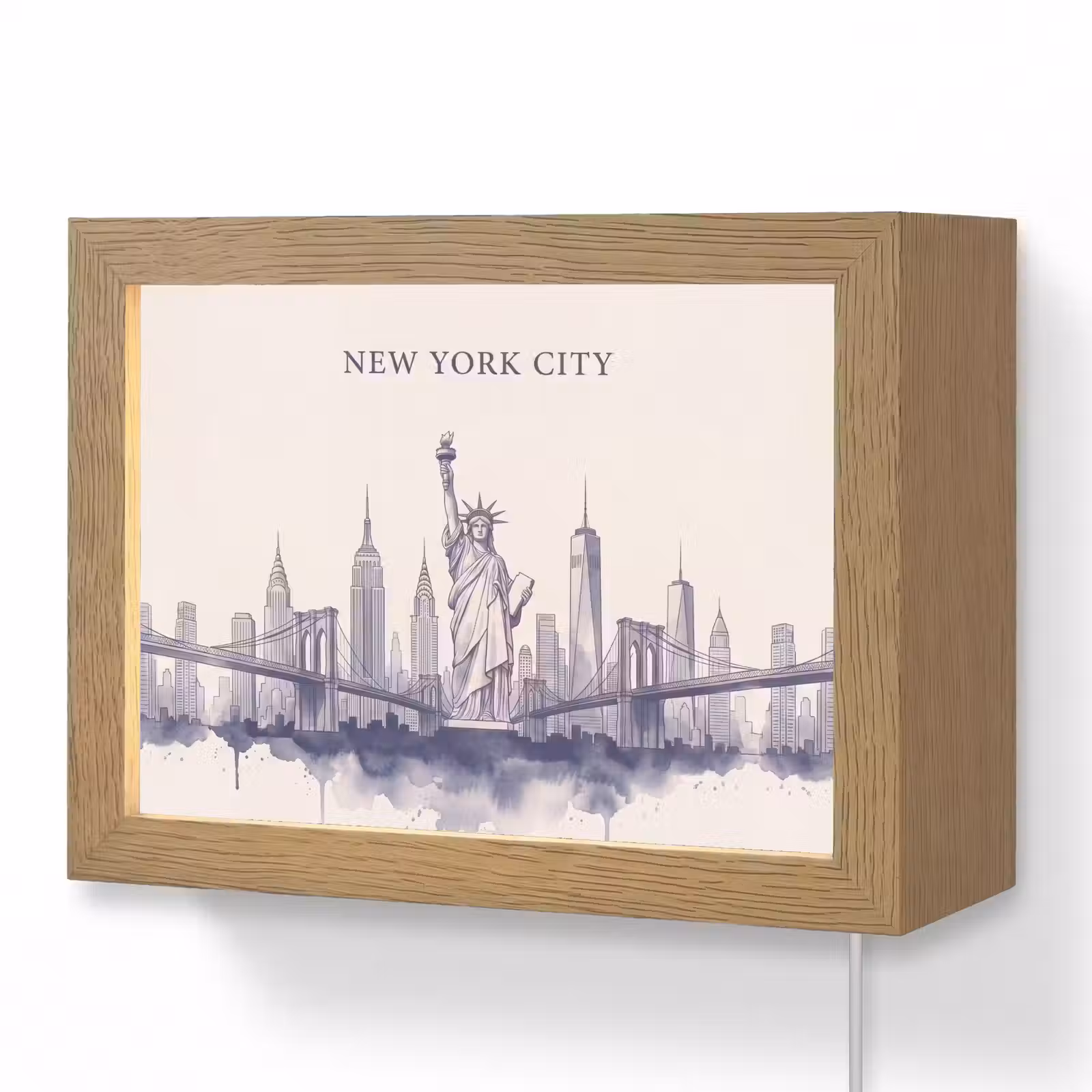 Lightbox - Wandlamp - New York - Vrijheidsbeeld - Skyline - Illustratie - Blauw — 1