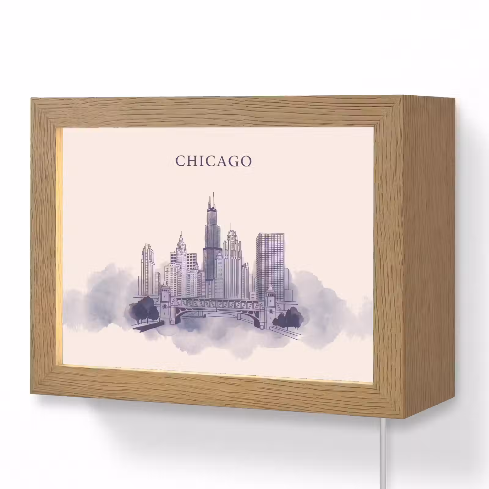 Lightbox - Wandlamp - Stad - Skyline - Architectuur - Lijntekening - Blauw — 1