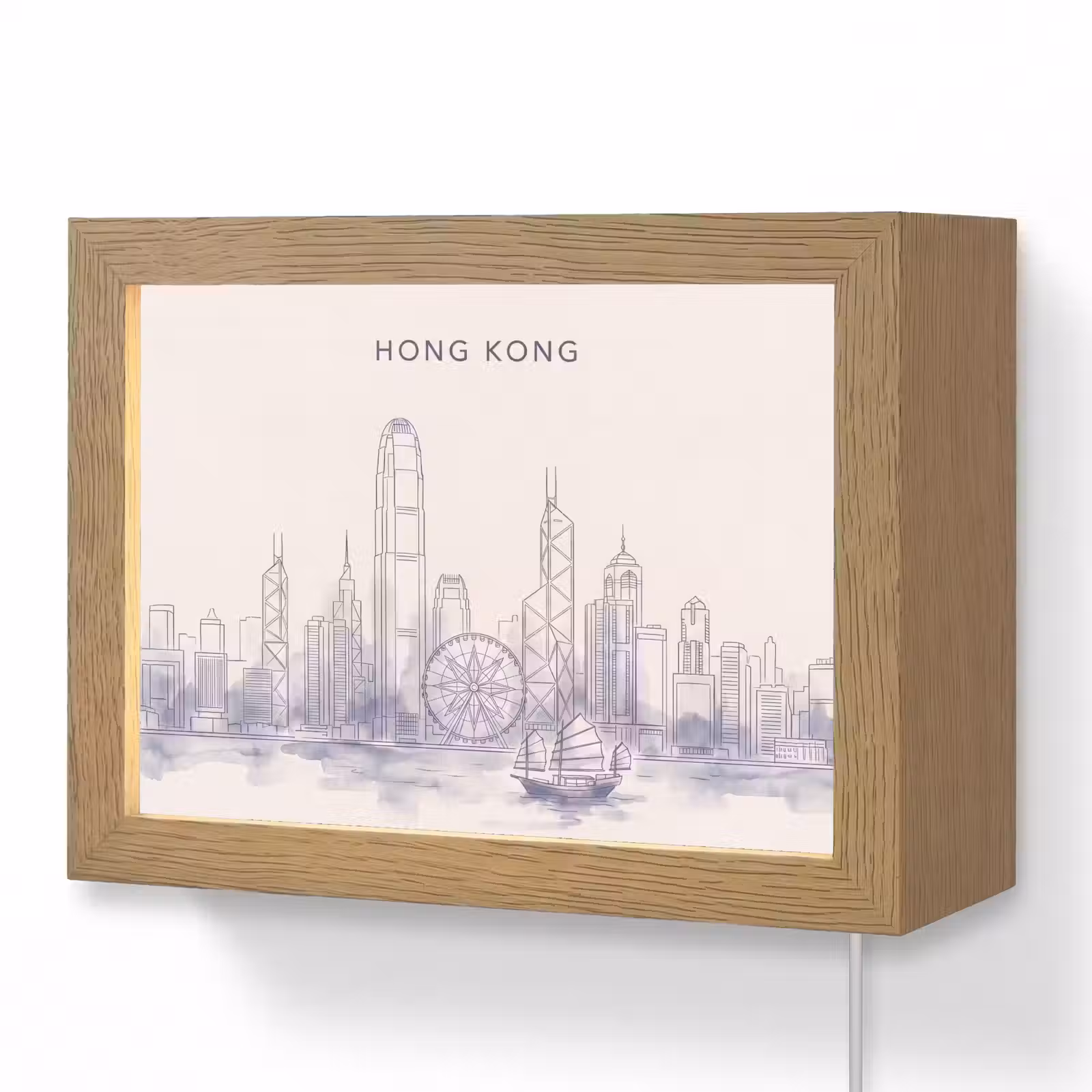 Lightbox - Wandlamp - Stad - Skyline - Water - Lijntekening - Blauw — 1
