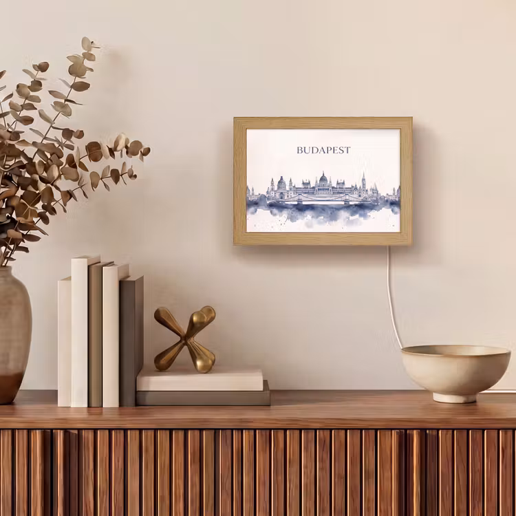 Lightbox - Wandlamp - Boedapest - Skyline - Architectuur - Aquarel - Blauw — 4