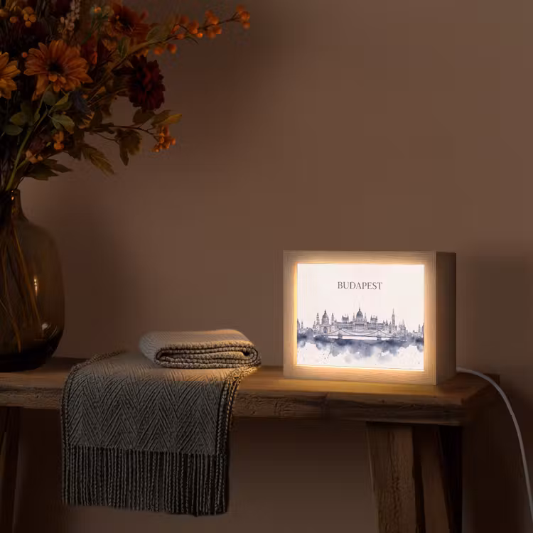 Lightbox - Wandlamp - Boedapest - Skyline - Architectuur - Aquarel - Blauw — 5
