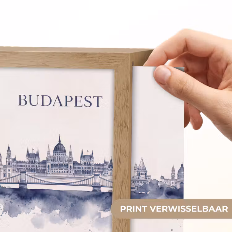 Lightbox - Wandlamp - Boedapest - Skyline - Architectuur - Aquarel - Blauw — 6