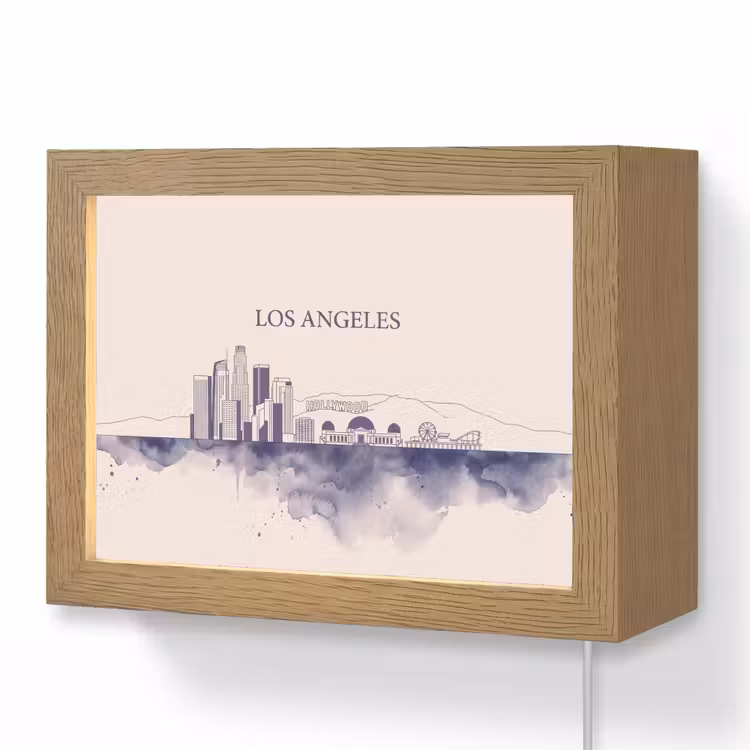 Lightbox - Wandlamp - Los Angeles - Skyline - Architectuur - Aquarel - Blauw — 1