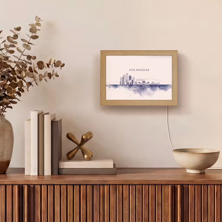 Lightbox - Wandlamp - Los Angeles - Skyline - Architectuur - Aquarel - Blauw — 4