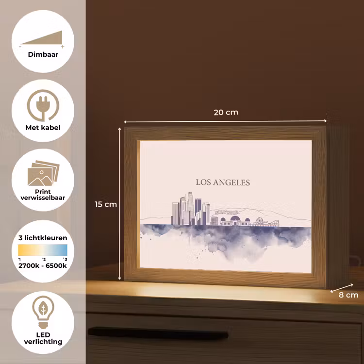 Lightbox - Wandlamp - Los Angeles - Skyline - Architectuur - Aquarel - Blauw — 9
