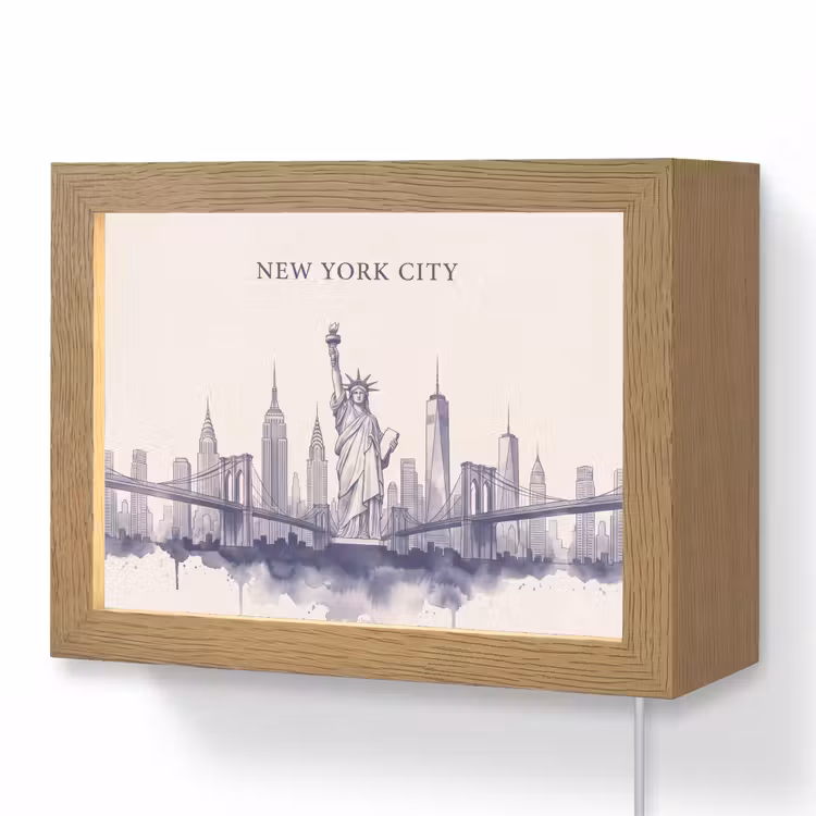 Lightbox - Wandlamp - New York - Vrijheidsbeeld - Skyline - Illustratie - Blauw — 1