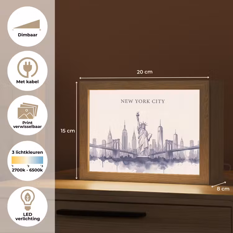Lightbox - Wandlamp - New York - Vrijheidsbeeld - Skyline - Illustratie - Blauw — 9