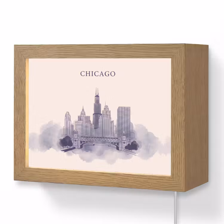 Lightbox - Wandlamp - Stad - Skyline - Architectuur - Lijntekening - Blauw — 1