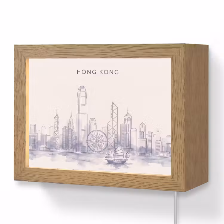 Lightbox - Wandlamp - Stad - Skyline - Water - Lijntekening - Blauw — 1