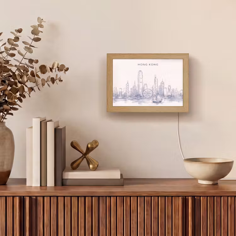 Lightbox - Wandlamp - Stad - Skyline - Water - Lijntekening - Blauw — 4