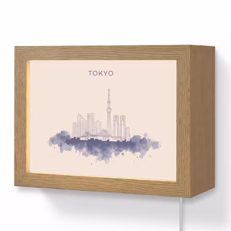 Lightbox - Wandlamp - Tokyo - Skyline - Stad - Abstract - Blauw — 1