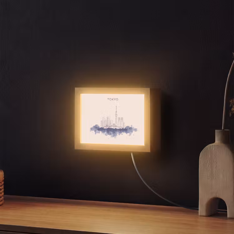 Lightbox - Wandlamp - Tokyo - Skyline - Stad - Abstract - Blauw — 2