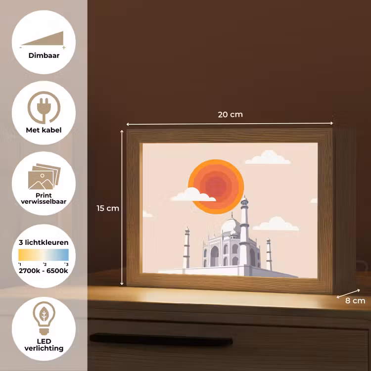 Lightbox - Wandlamp - Taj Mahal - Zon - Koepel - Architectuur - India - Grafisch — 9