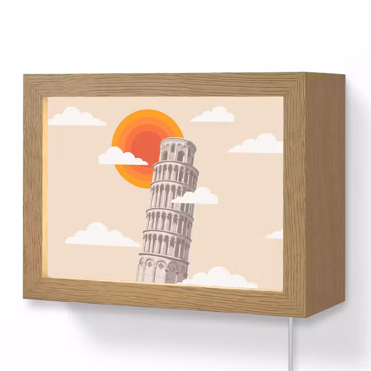 Lightbox - Wandlamp - Toren - Pisa - Architectuur - Minimalistisch - Beige — 1