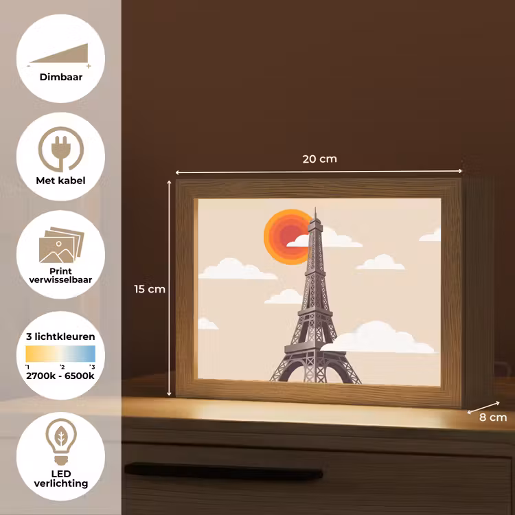 Lightbox - Wandlamp - Eiffeltoren - Zon - Architectuur - Abstract - Beige — 9