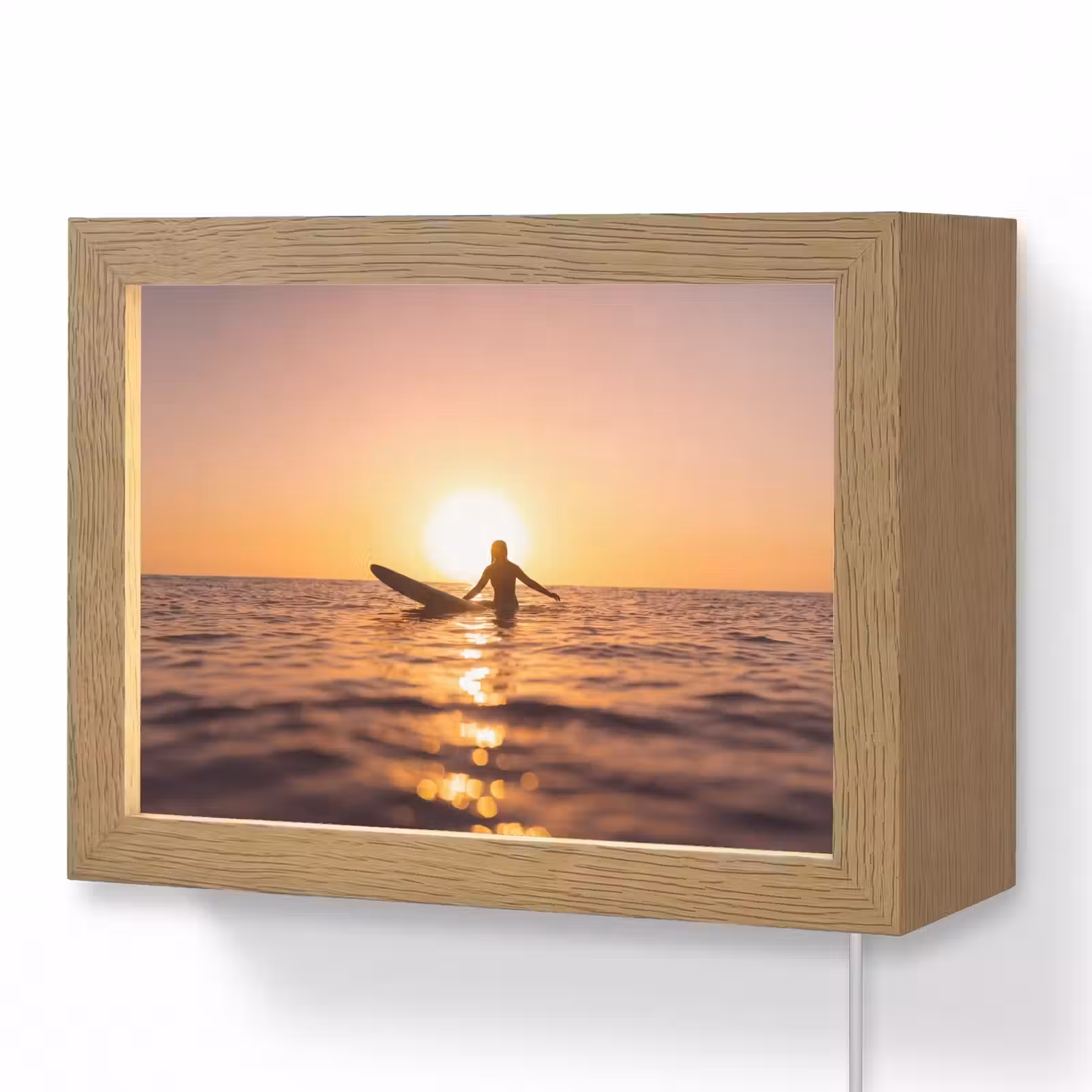 Lightbox - Wandlamp - Persoon - Surfen - Zonsondergang - Zee - Oranje — 1
