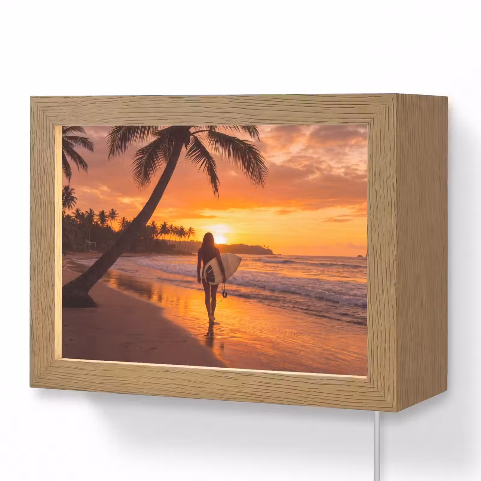 Lightbox - Wandlamp - Vrouw - Surfplank - Strand - Zonsondergang - Oranje — 1