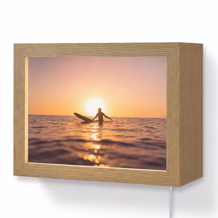 Lightbox - Wandlamp - Persoon - Surfen - Zonsondergang - Zee - Oranje — 1