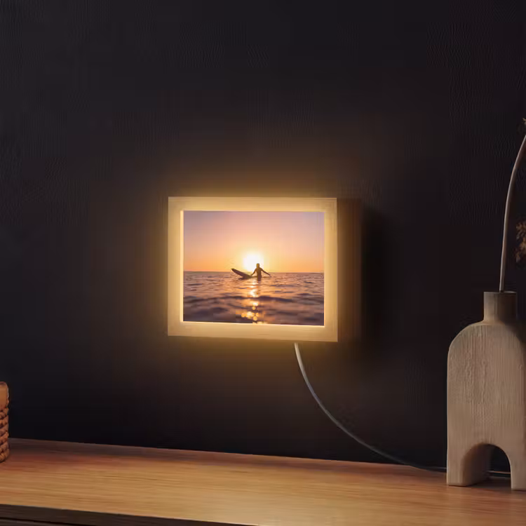 Lightbox - Wandlamp - Persoon - Surfen - Zonsondergang - Zee - Oranje — 2