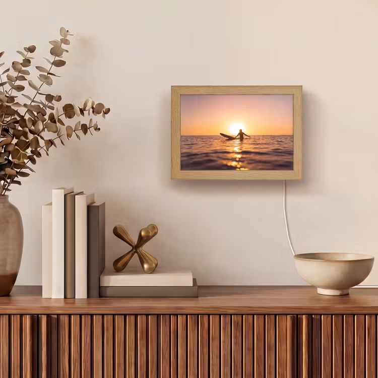 Lightbox - Wandlamp - Persoon - Surfen - Zonsondergang - Zee - Oranje — 4