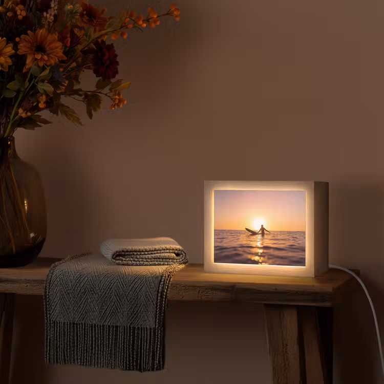 Lightbox - Wandlamp - Persoon - Surfen - Zonsondergang - Zee - Oranje — 5