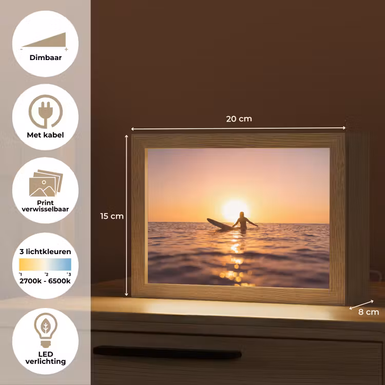 Lightbox - Wandlamp - Persoon - Surfen - Zonsondergang - Zee - Oranje — 9