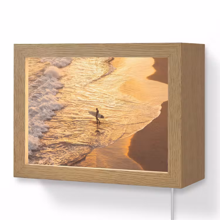Lightbox - Wandlamp - Surfer - Strand - Zonsondergang - Oceaan - Goud — 1