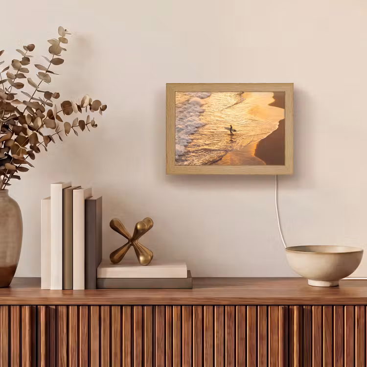 Lightbox - Wandlamp - Surfer - Strand - Zonsondergang - Oceaan - Goud — 4