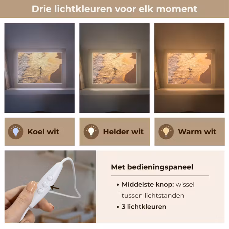 Lightbox - Wandlamp - Surfer - Strand - Zonsondergang - Oceaan - Goud — 7