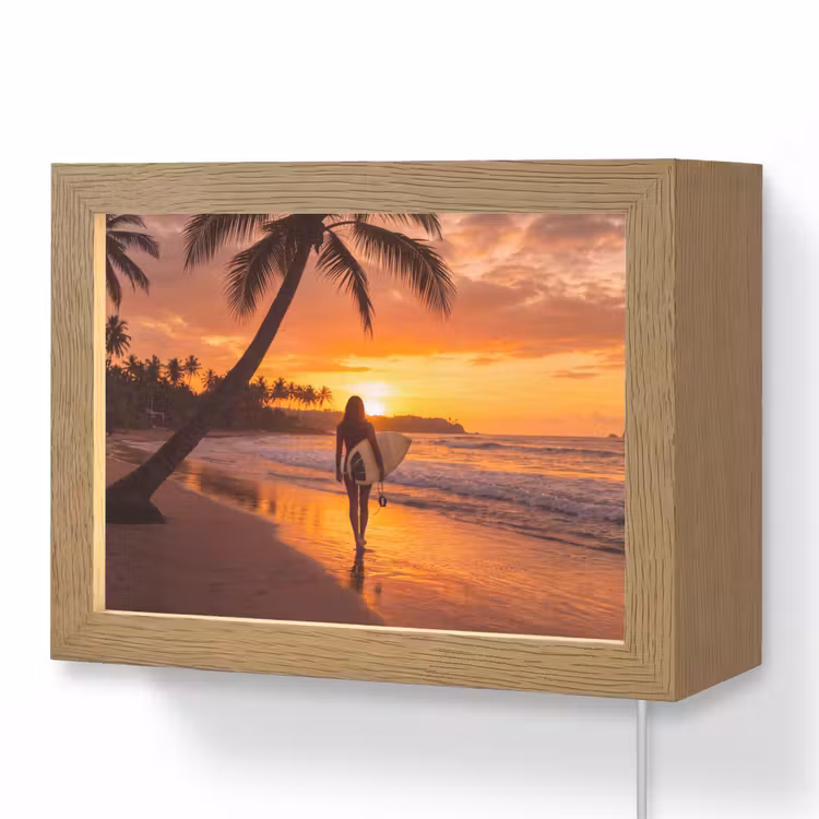 Lightbox - Wandlamp - Vrouw - Surfplank - Strand - Zonsondergang - Oranje — 1