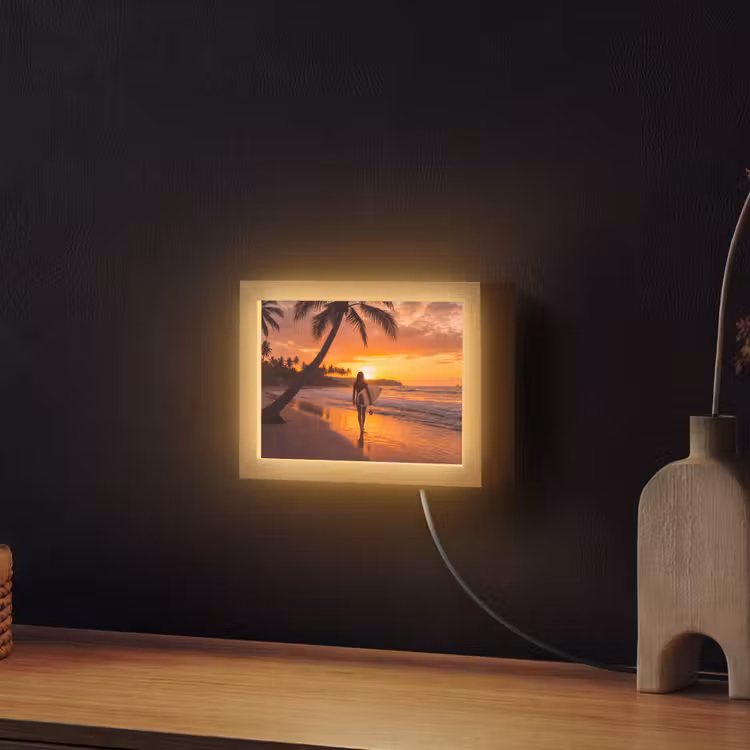Lightbox - Wandlamp - Vrouw - Surfplank - Strand - Zonsondergang - Oranje — 2