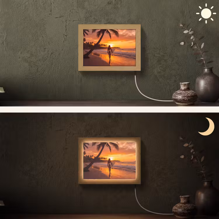 Lightbox - Wandlamp - Vrouw - Surfplank - Strand - Zonsondergang - Oranje — 3