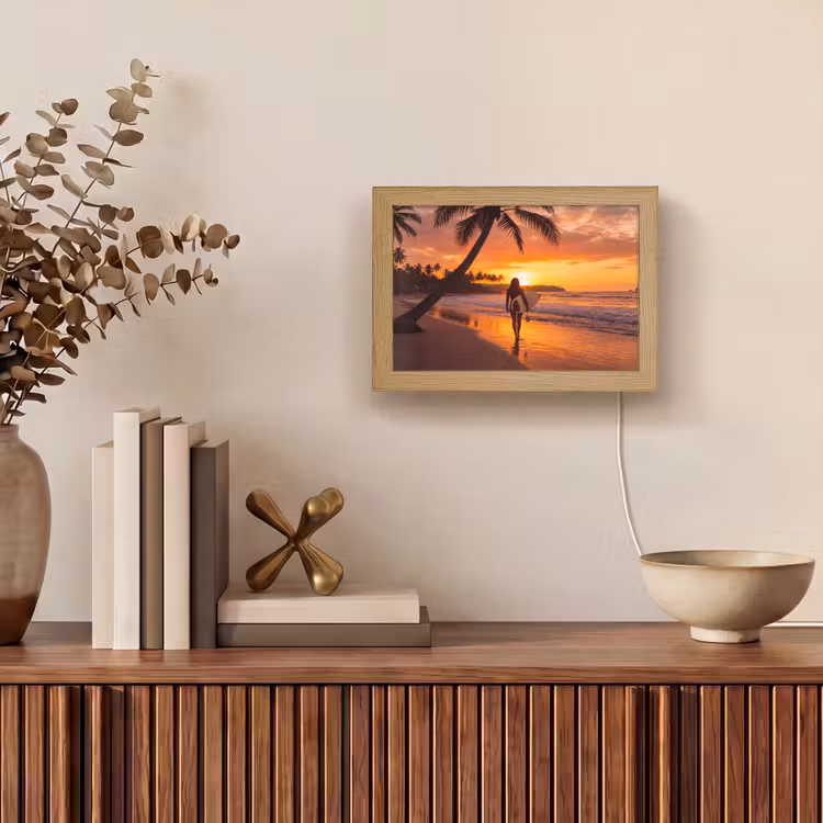 Lightbox - Wandlamp - Vrouw - Surfplank - Strand - Zonsondergang - Oranje — 4