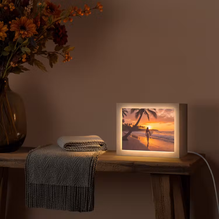 Lightbox - Wandlamp - Vrouw - Surfplank - Strand - Zonsondergang - Oranje — 5
