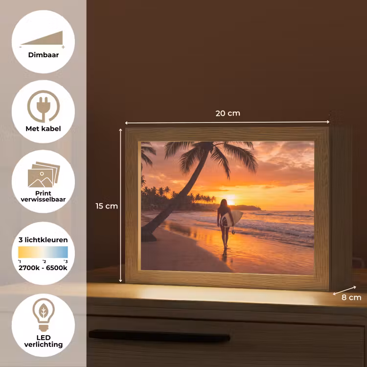 Lightbox - Wandlamp - Vrouw - Surfplank - Strand - Zonsondergang - Oranje — 9