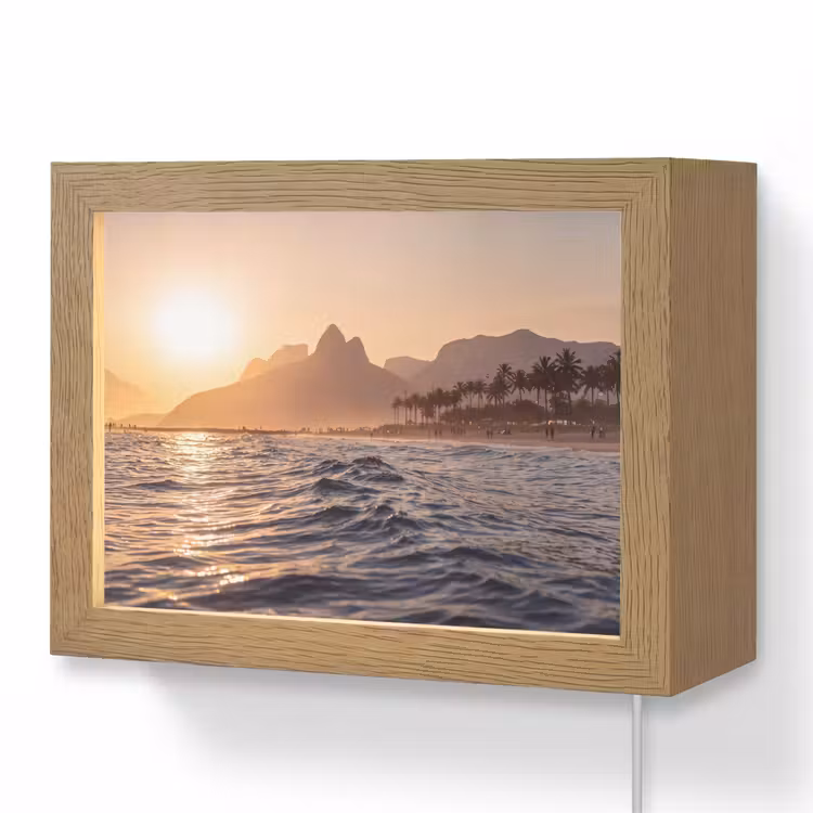 Lightbox - Wandlamp - Zee - Golven - Zonsondergang - Kust - Goud — 1
