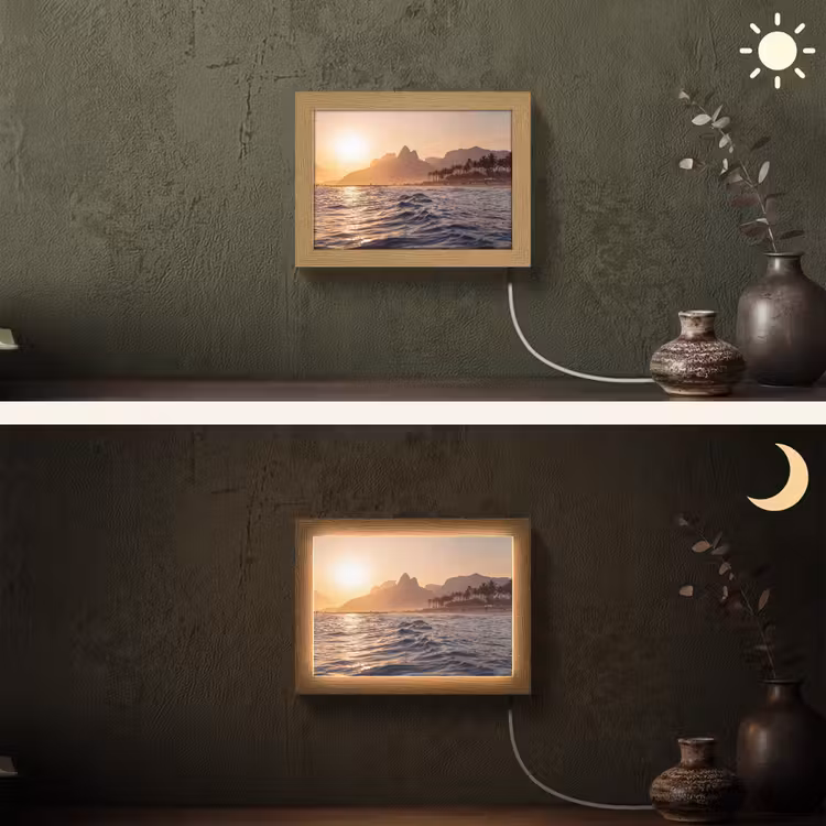 Lightbox - Wandlamp - Zee - Golven - Zonsondergang - Kust - Goud — 3
