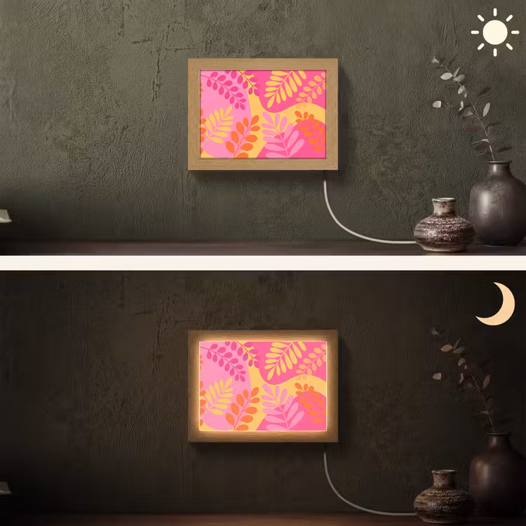 Lightbox - Wandlamp - Natuur - Bladeren - Abstract - Roze - Geel — 3