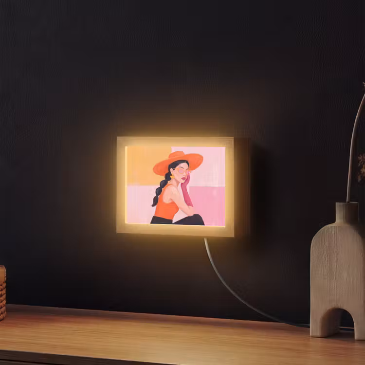 Lightbox - Wandlamp - Vrouw - Hoed - Mode - Modern - Oranje — 2
