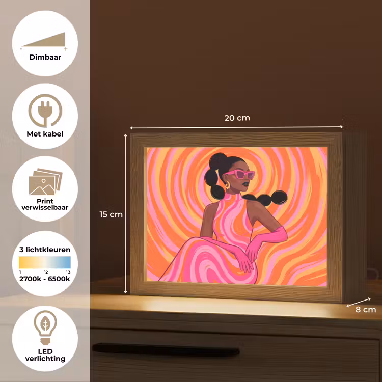 Lightbox - Wandlamp - Vrouw - Portret - Kunst - Abstract - Roze — 9