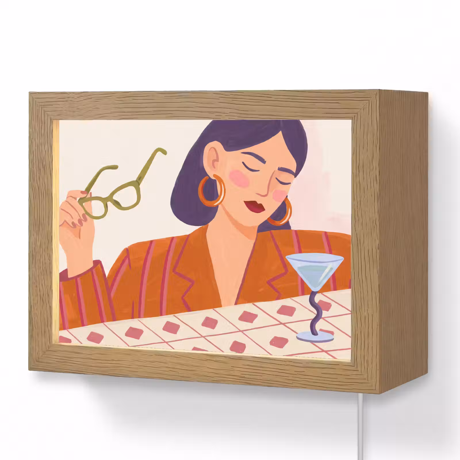 Lightbox - Wandlamp - Vrouw - Bril - Cocktail - Illustratie - Modern — 1