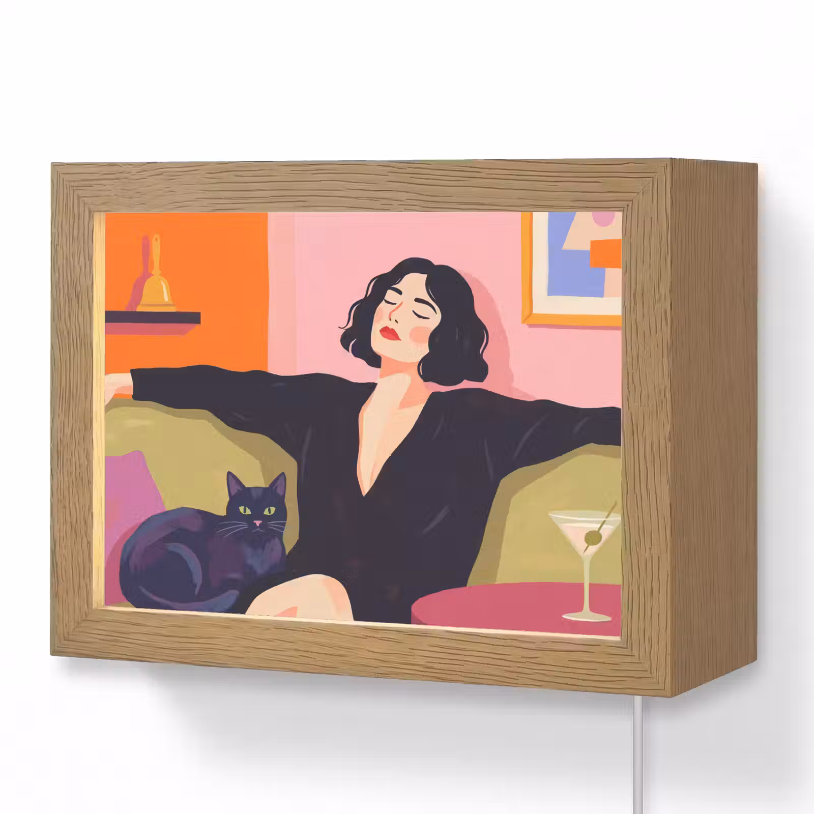 Lightbox - Wandlamp - Vrouw - Kat - Interieur - Modern - Kleurrijk — 1