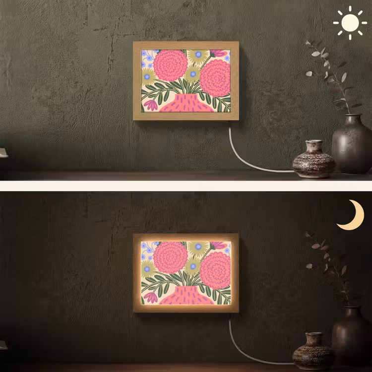 Lightbox - Wandlamp - Bloemen - Boeket - Natuur - Abstract - Roze — 3