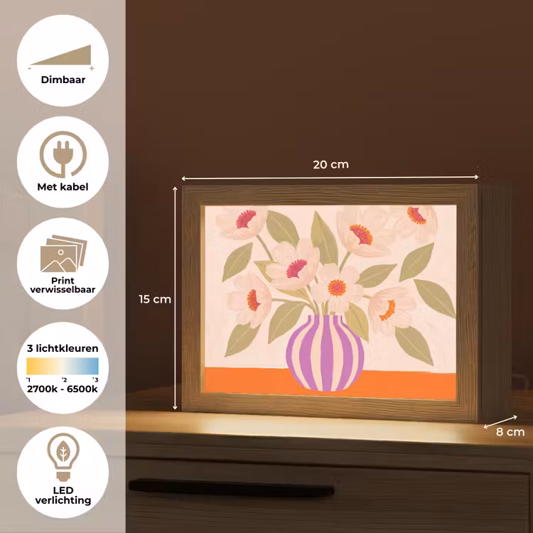 Lightbox - Wandlamp - Bloemen - Vaas - Abstract - Paars - Oranje — 9