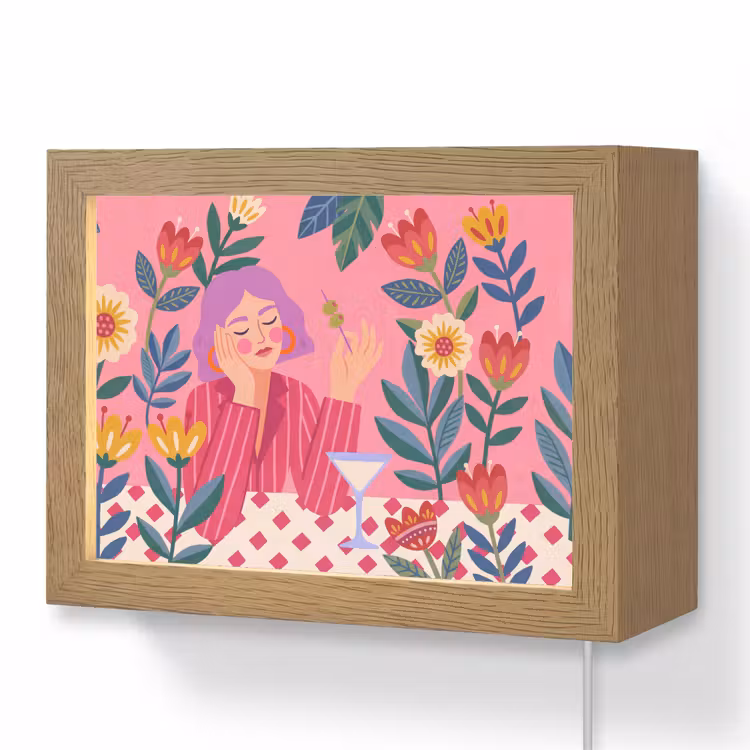 Lightbox - Wandlamp - Vrouw - Cocktail - Bloemen - Modern - Roze — 1